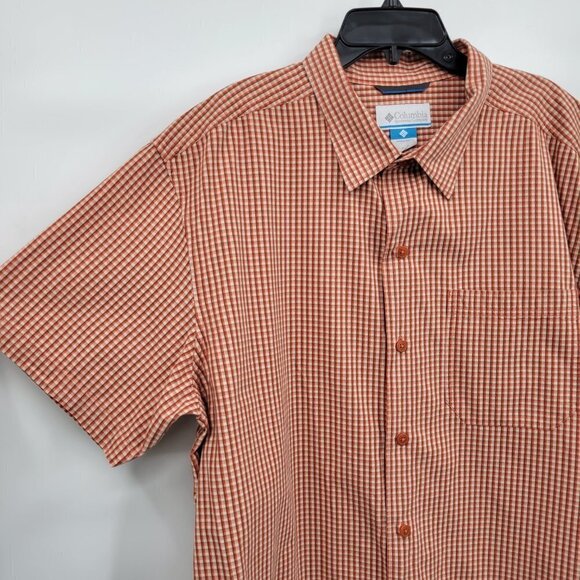 Columbia Men Orange Plaid Collar Pocket Short Sleeve Button Up Shirt Size XL - Picture 2 of 11